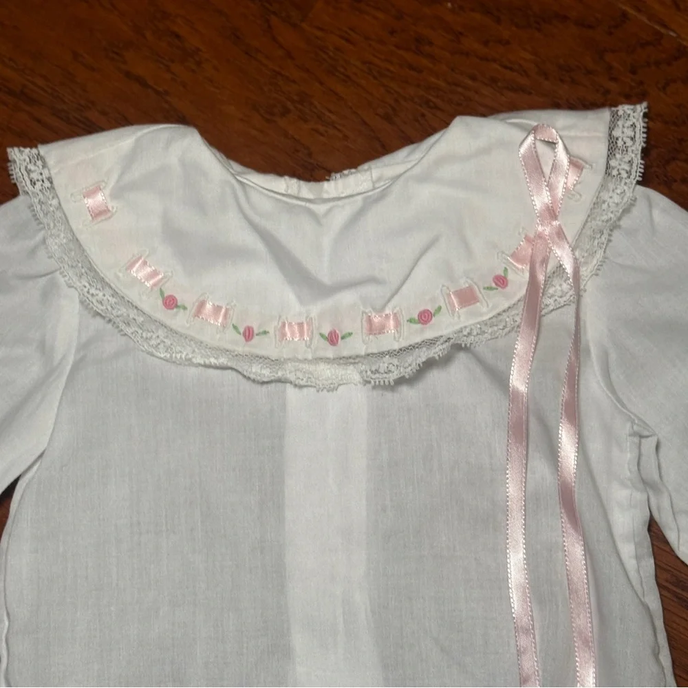 Vintage 1980s Nanette Baby Girl Pink Polka Dot Romper Size Up to 6 Months